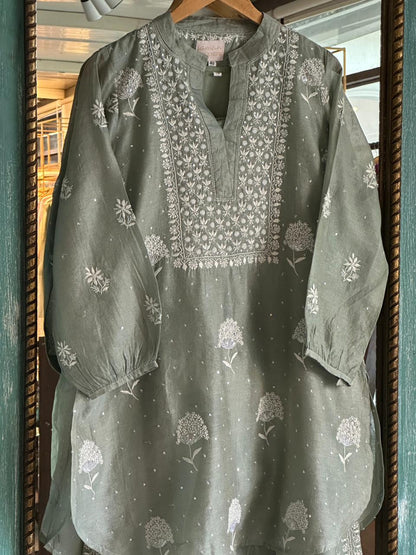Sage Green Shade Tissue Silk Chikankari Co-Ord Set