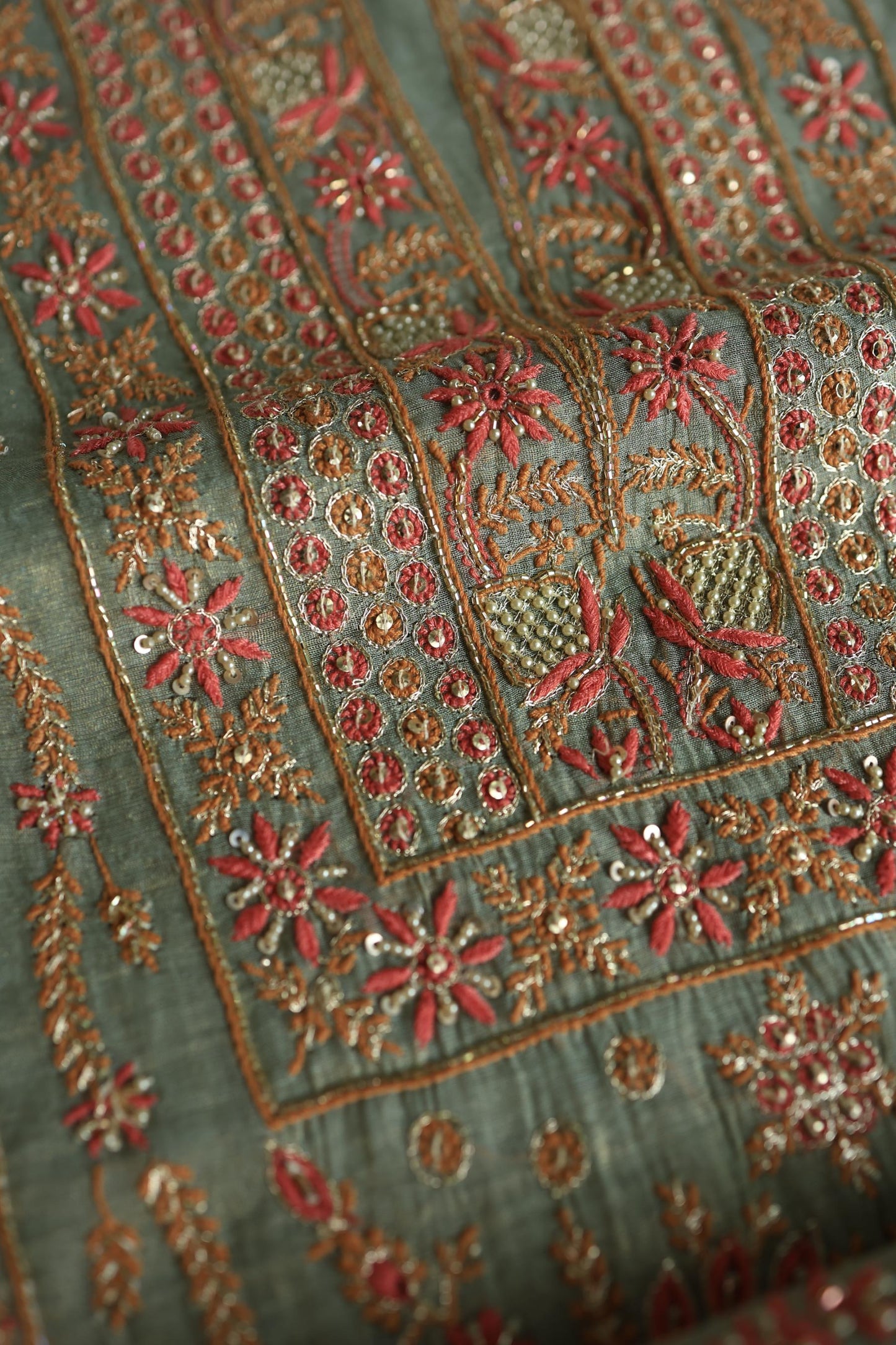 Sage Green Shade Tissue Silk Chikankari Unstitched Fabric
