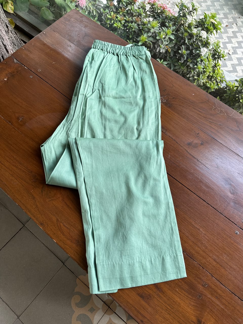 Sage Green Shade Malmal Straight Cut Chikankari Kamdani Kurta Set
