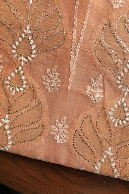 Salmom Peach Daraz Chanderi Chikankari Kurta Fabrics