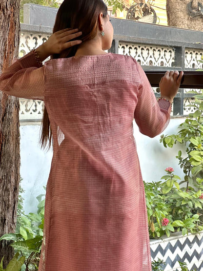 Salmon Pink Tissue Silk Dagla Kurta Set