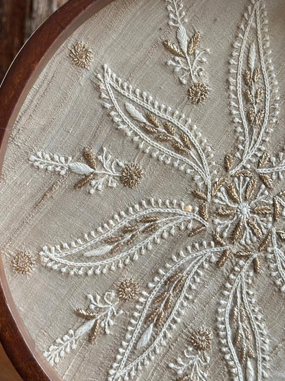 Saman Fawn Silk Chikankari Tray with Zari Work