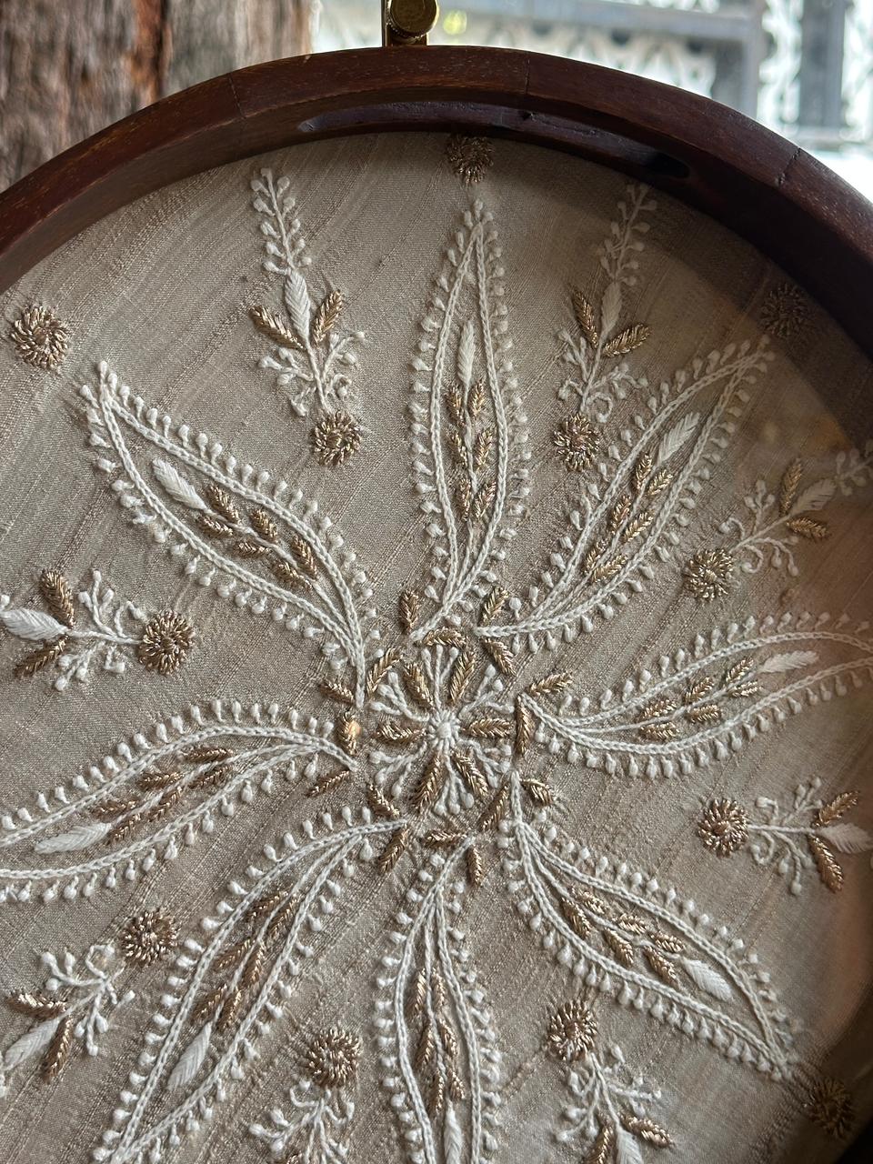 Saman Fawn Silk Chikankari Tray with Zari Work