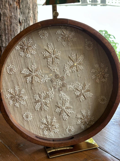 Saman Natural Beige Silk Chikankari Tray with Zari Work