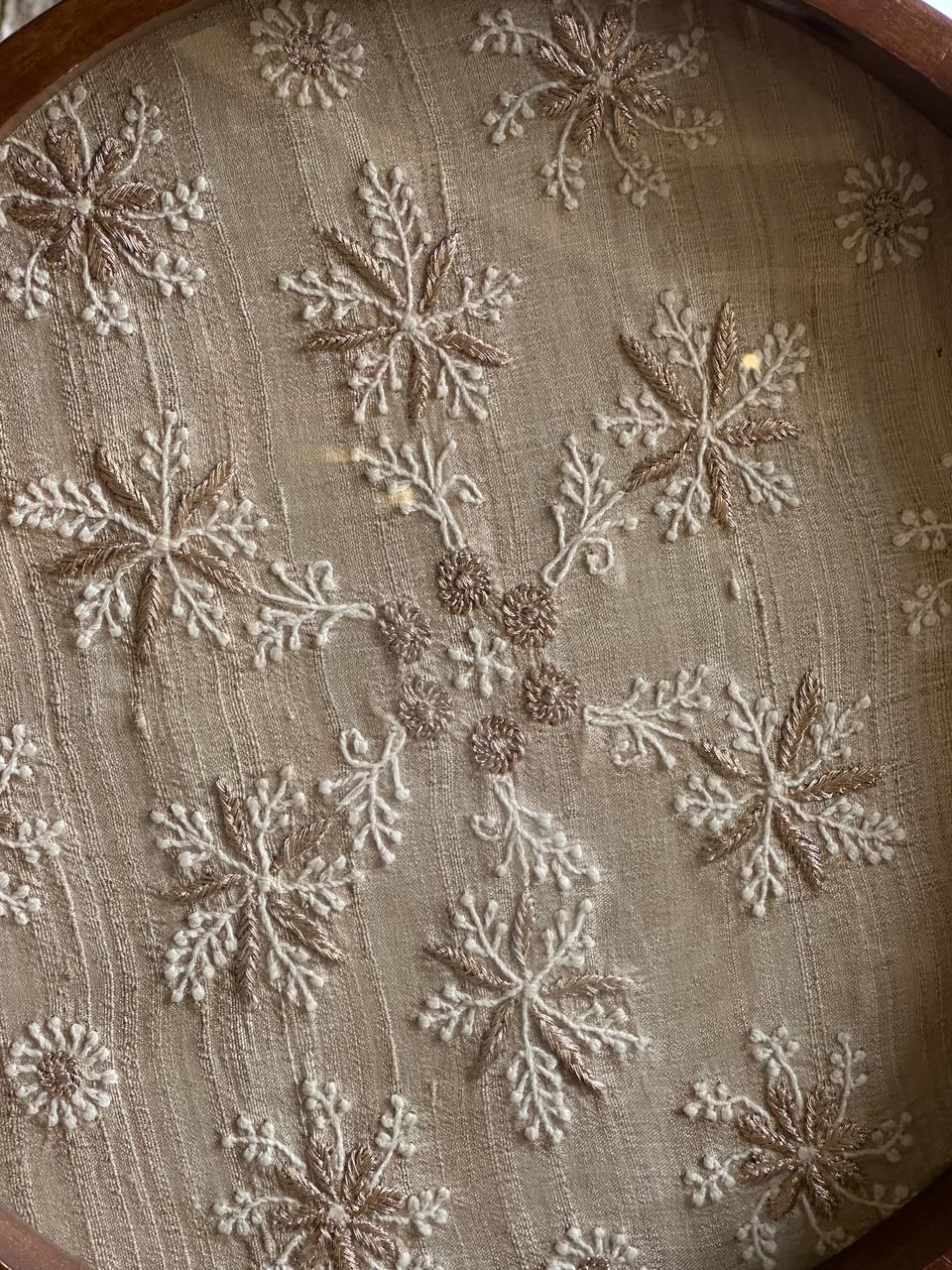 Saman Natural Beige Silk Chikankari Tray with Zari Work