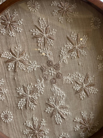 Saman Natural Beige Silk Chikankari Tray with Zari Work