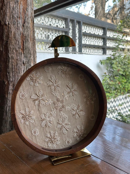 Saman Natural Beige Silk Chikankari Tray with Zari Work