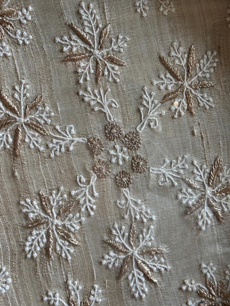Saman Natural Beige Silk Chikankari Tray with Zari Work