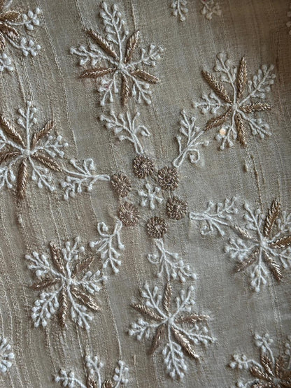 Saman Natural Beige Silk Chikankari Tray with Zari Work