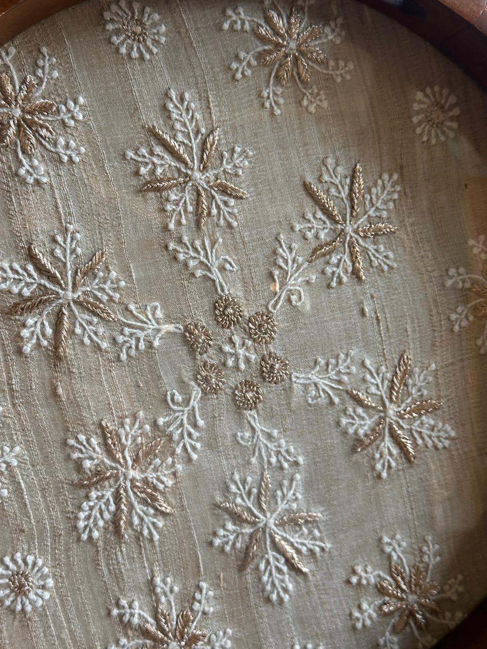 Saman Natural Beige Silk Chikankari Tray with Zari Work