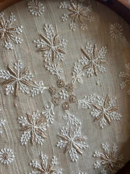Saman Natural Beige Silk Chikankari Tray with Zari Work