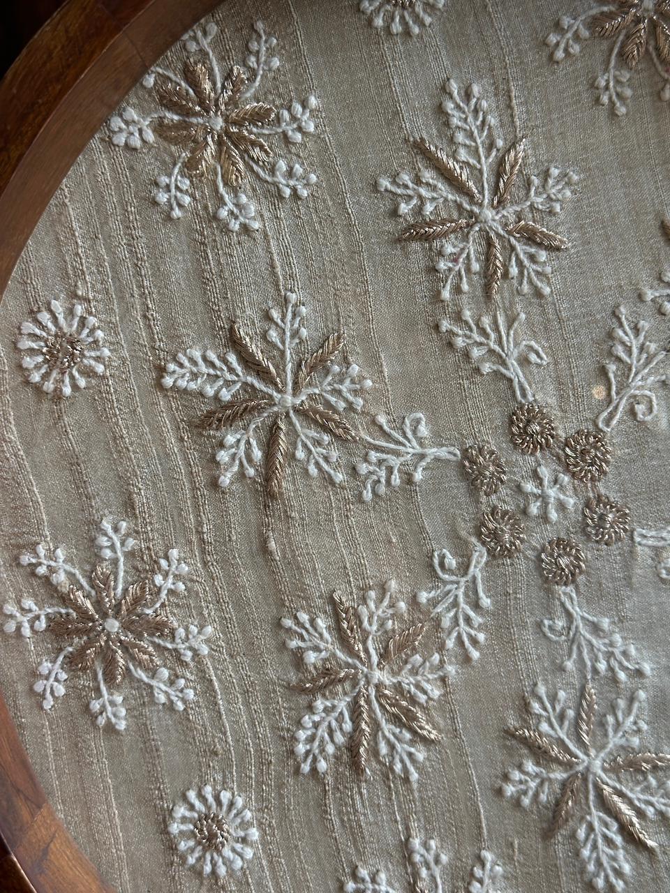 Saman Natural Beige Silk Chikankari Tray with Zari Work