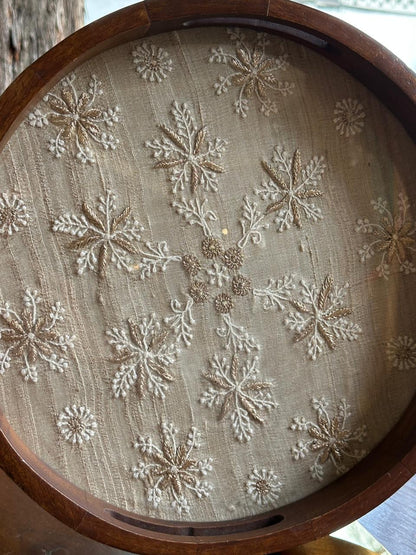 Saman Natural Beige Silk Chikankari Tray with Zari Work