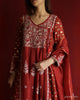 Saman Watermelon Red | Malmal Mukaish Chikankari Angarkha