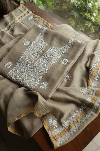 Mal Cotton Chikankari Unstitched Fabrics With Kamdani