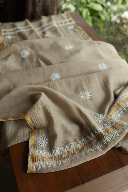 Mal Cotton Chikankari Unstitched Fabrics With Kamdani