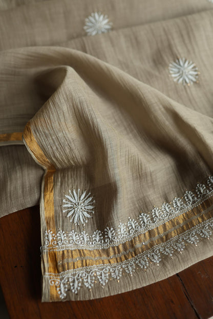Mal Cotton Chikankari Unstitched Fabrics With Kamdani