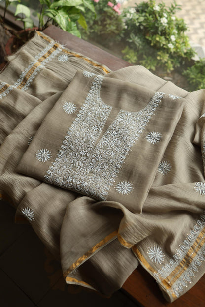 Mal Cotton Chikankari Unstitched Fabrics With Kamdani