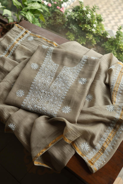 Mal Cotton Chikankari Unstitched Fabrics With Kamdani