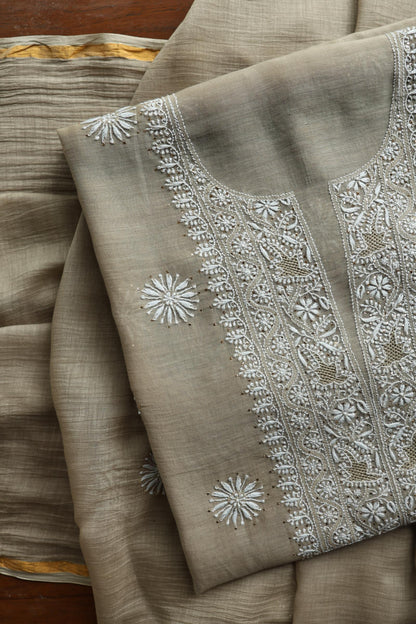 Mal Cotton Chikankari Unstitched Fabrics With Kamdani