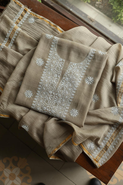 Mal Cotton Chikankari Unstitched Fabrics With Kamdani