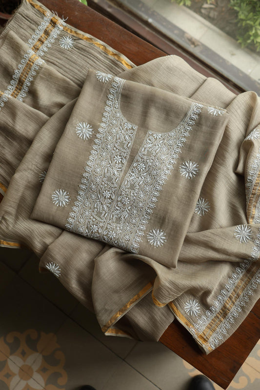 Mal Cotton Chikankari Unstitched Fabrics With Kamdani