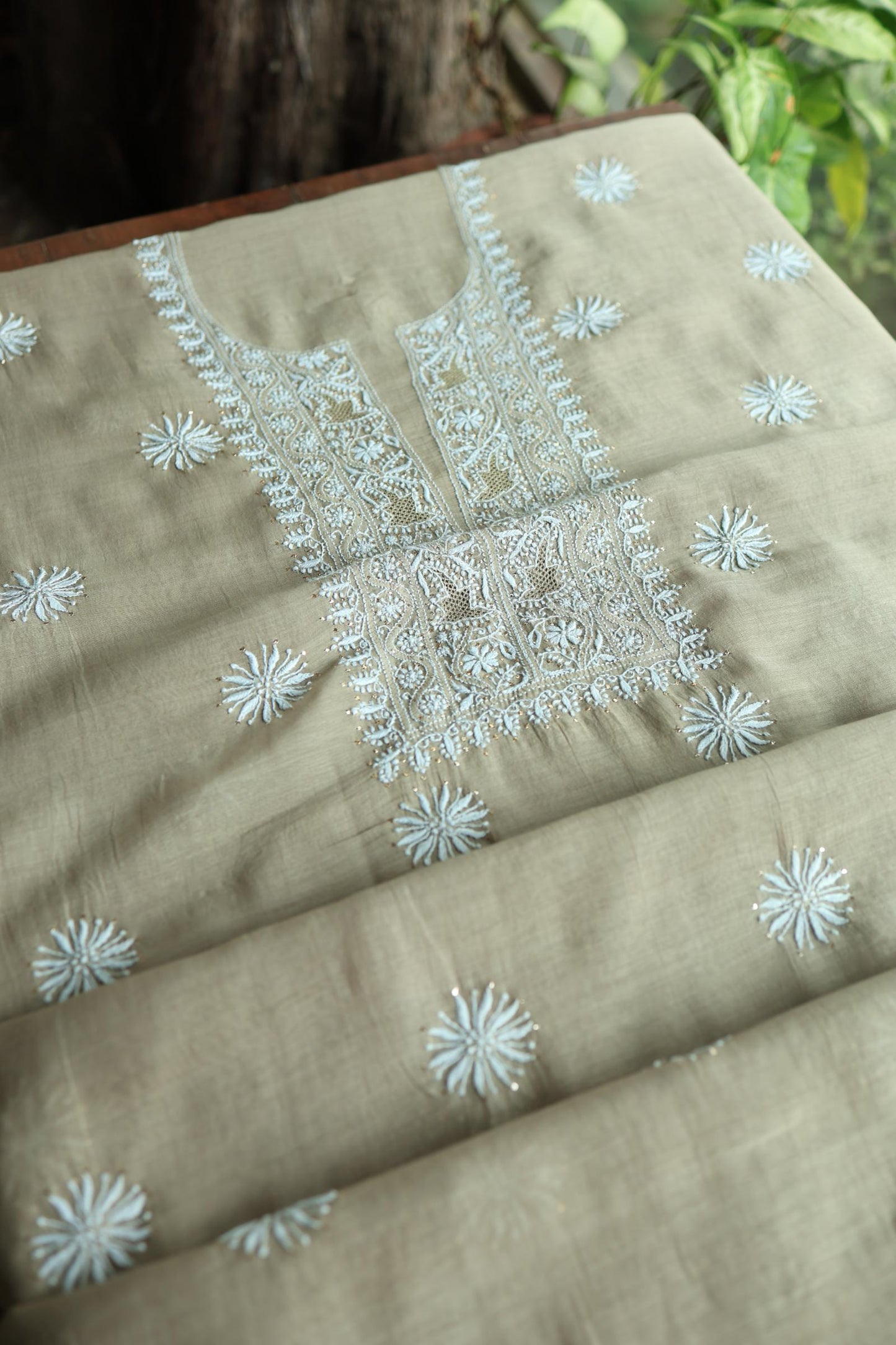 Mal Cotton Chikankari Unstitched Fabrics With Kamdani