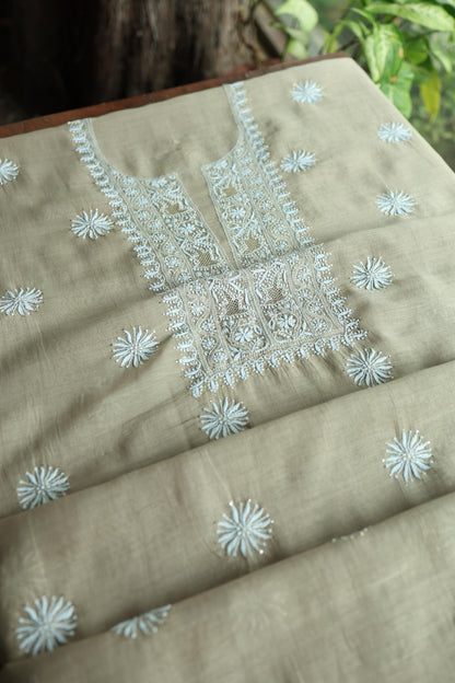 Mal Cotton Chikankari Unstitched Fabrics With Kamdani