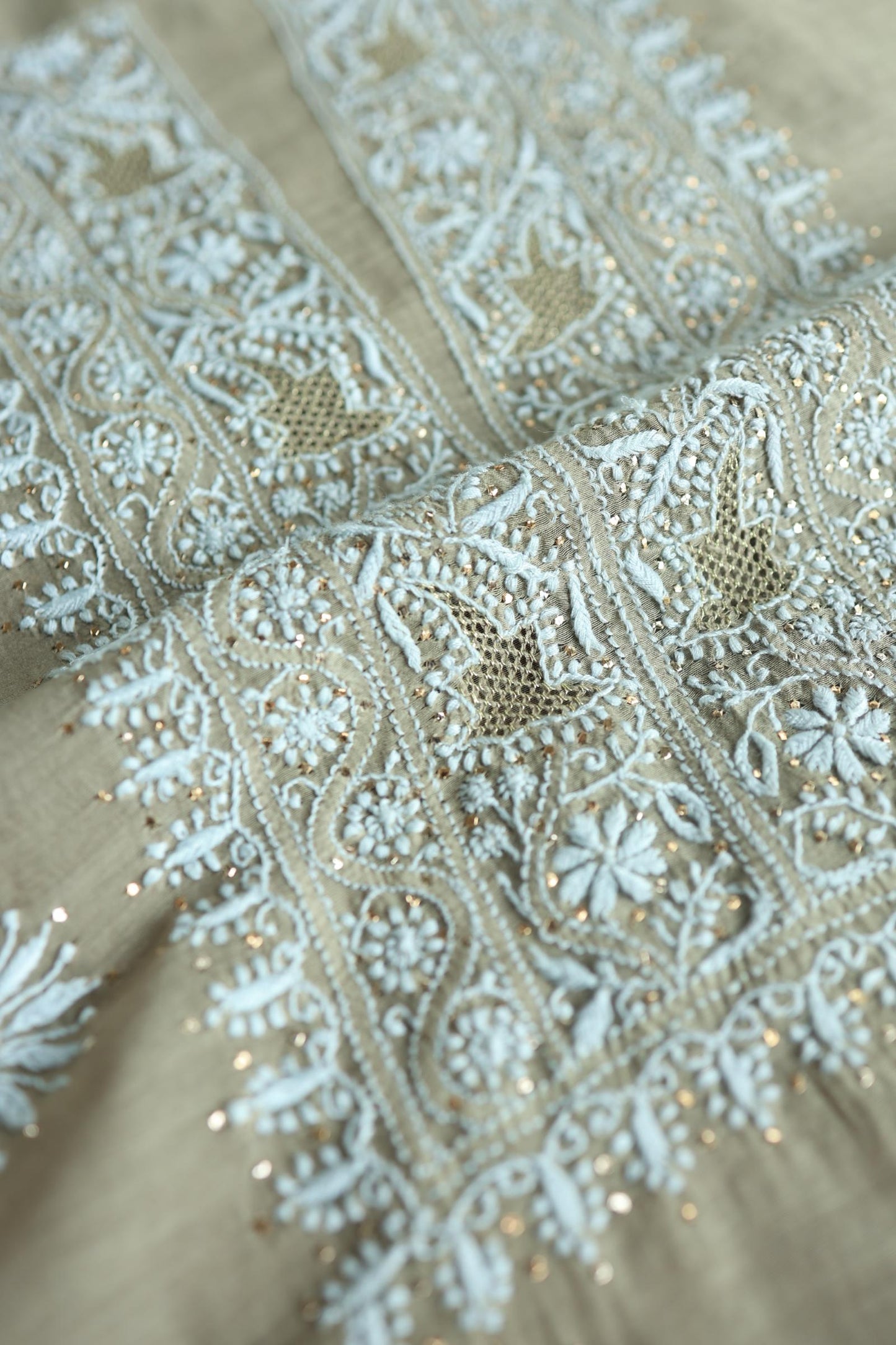 Mal Cotton Chikankari Unstitched Fabrics With Kamdani