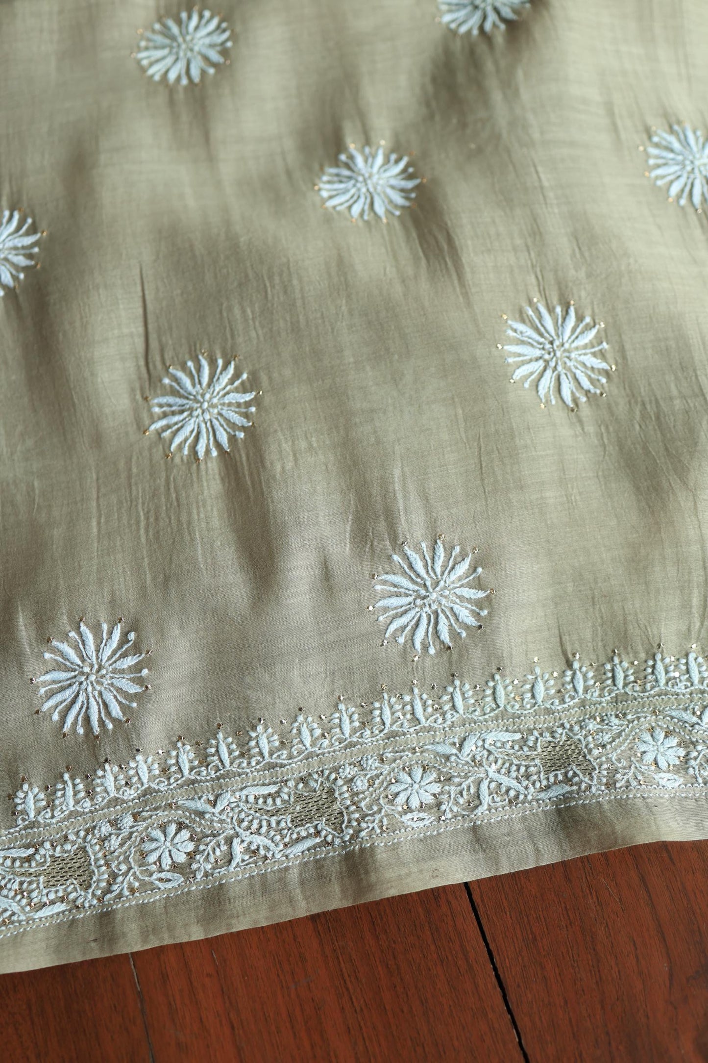 Mal Cotton Chikankari Unstitched Fabrics With Kamdani
