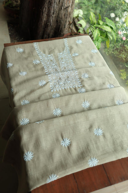 Mal Cotton Chikankari Unstitched Fabrics With Kamdani