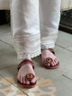 Satin Linen Silk Off White Straight Pant With Organza Lace & One Side Pocket