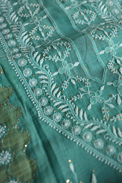 Sea Green Daraz Chanderi Chikankari Kurta Fabrics