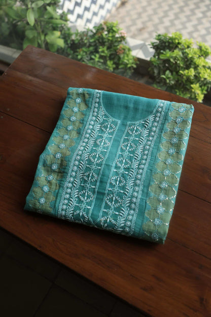 Sea Green Daraz Chanderi Chikankari Kurta Fabrics