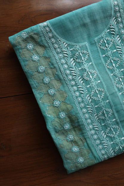 Sea Green Daraz Chanderi Chikankari Kurta Fabrics