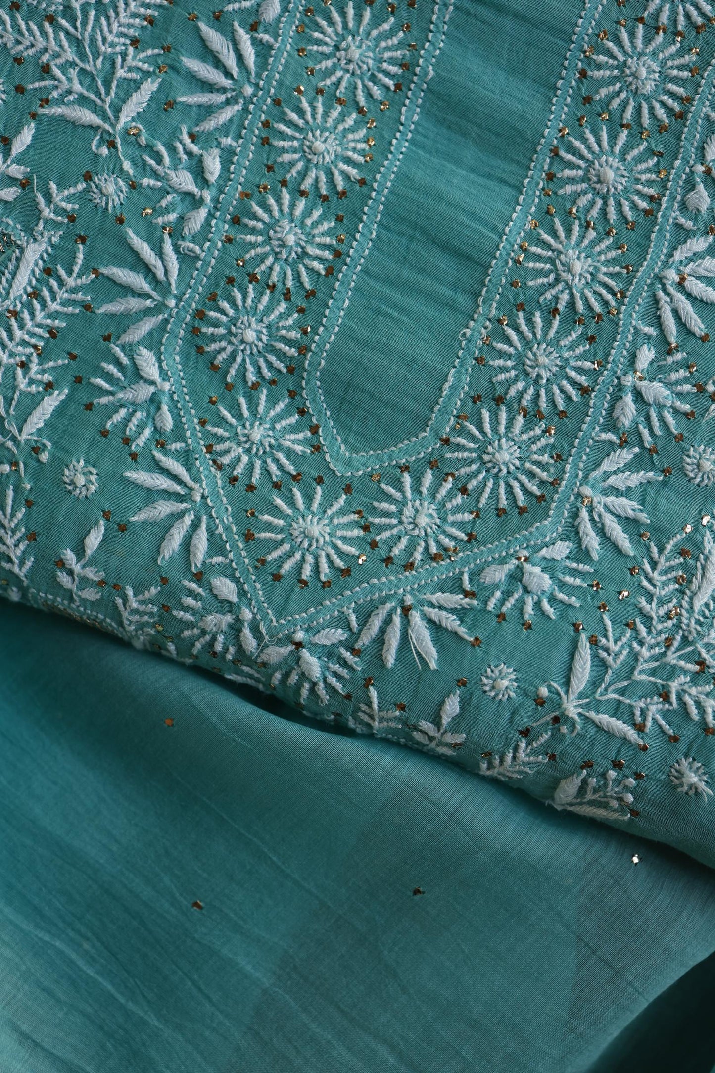 Sea Blue Shade Mal Cotton Fine Chikankari Unstitched Fabric