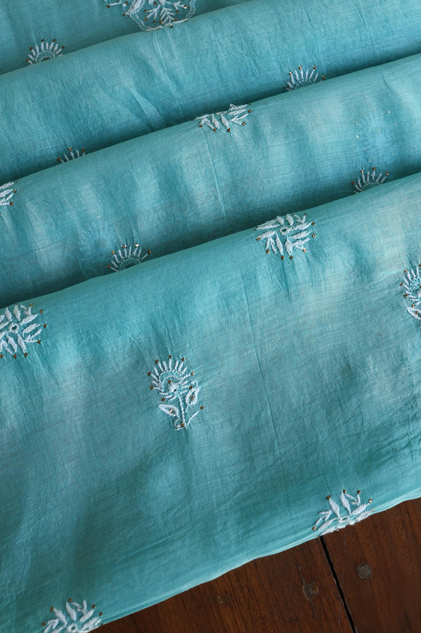 Sea Blue Shade Mal Cotton Fine Chikankari Unstitched Fabric