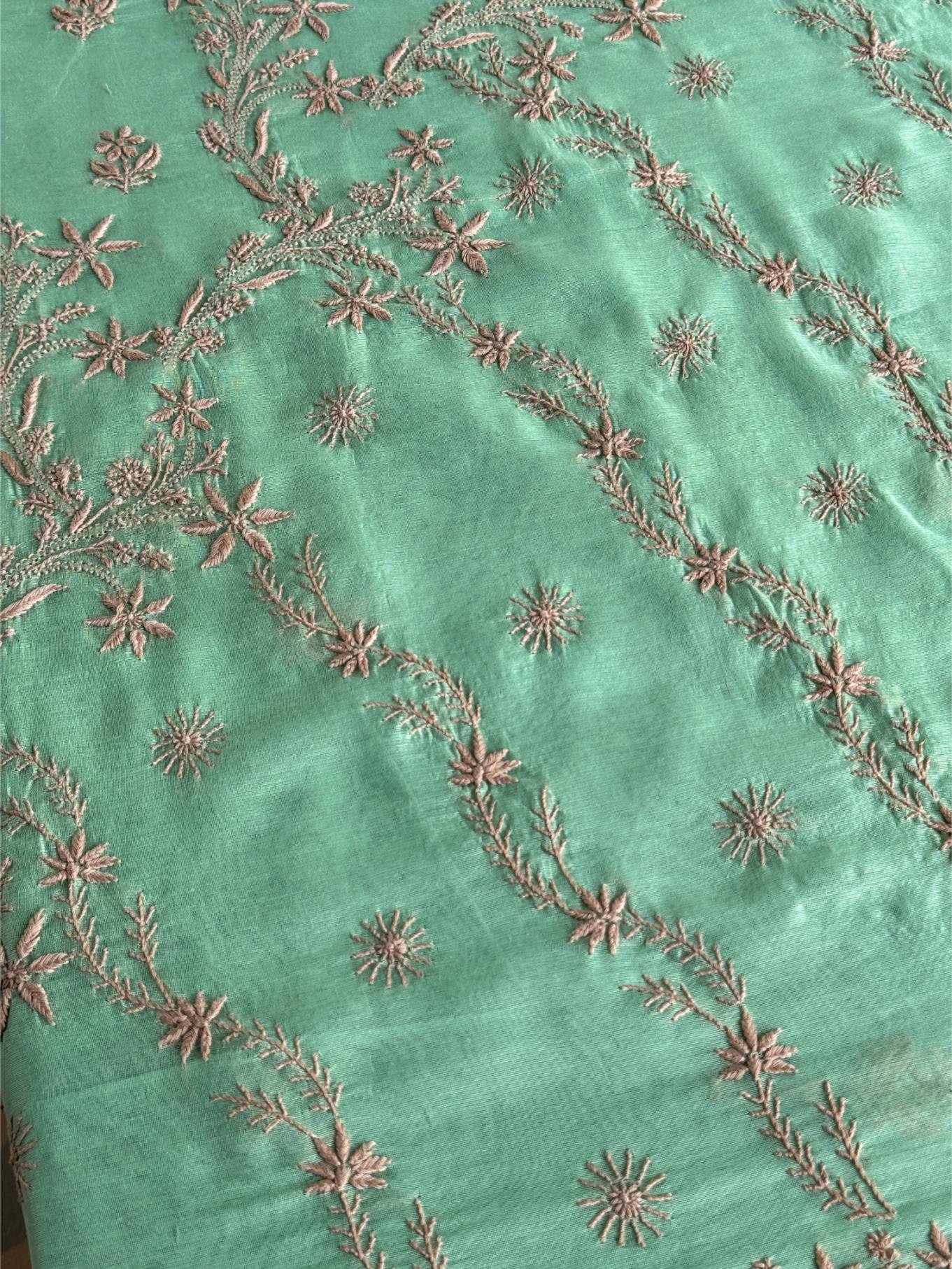 Sea Green Chanderi Saree with Chikankari Embroidery & Banarasi Zari Border