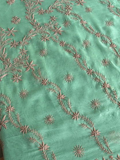 Sea Green Chanderi Saree with Chikankari Embroidery & Banarasi Zari Border
