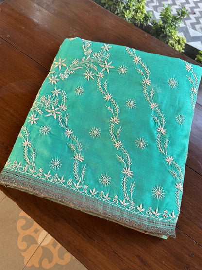 Sea Green Chanderi Saree with Chikankari Embroidery & Banarasi Zari Border