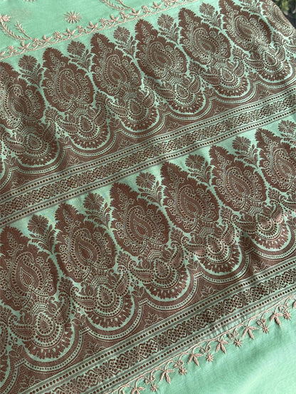 Sea Green Chanderi Saree with Chikankari Embroidery & Banarasi Zari Border