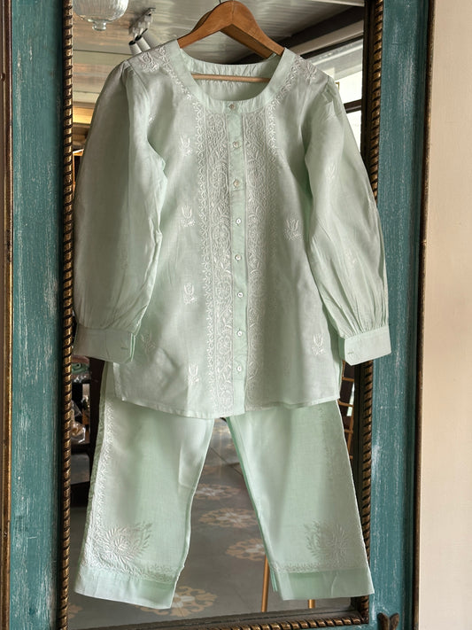 Sea Green Cotton Chikankari Co-Ord Set