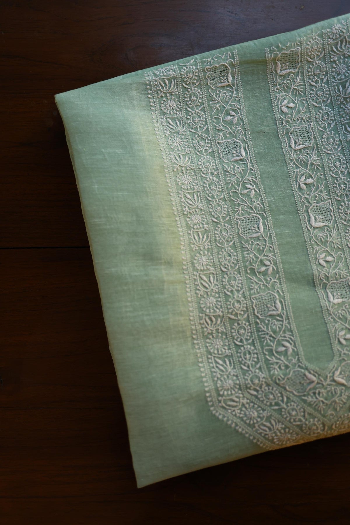 Sea Green Linen Chikankari Unstitched Men's Kurta Fabric