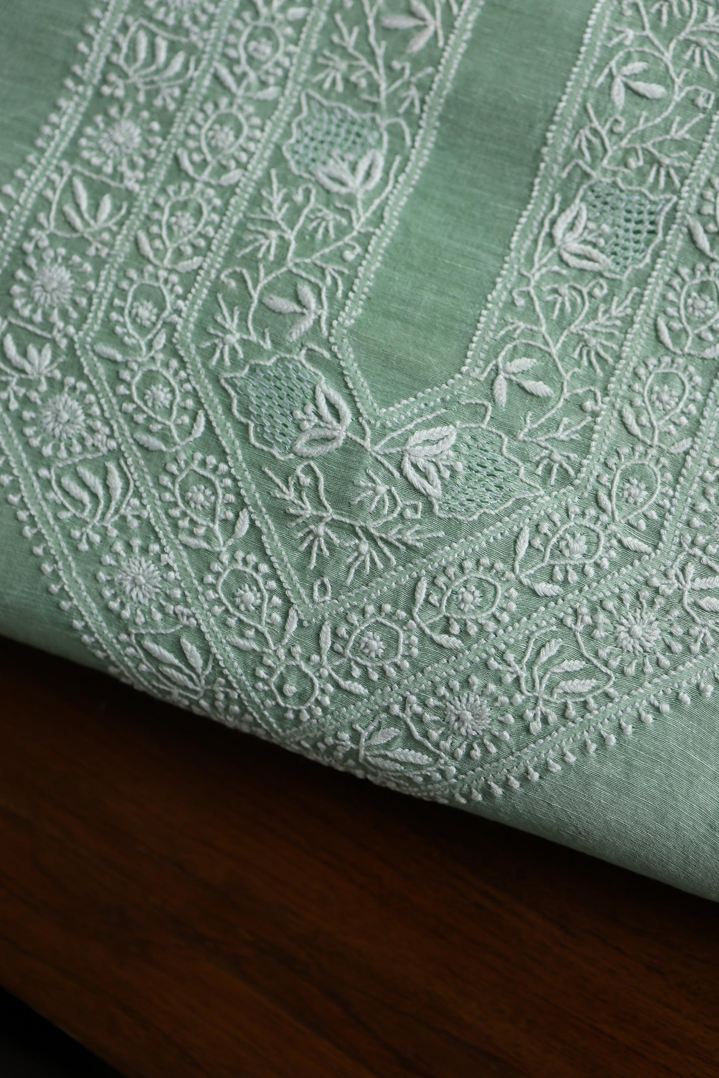Sea Green Linen Chikankari Unstitched Men's Kurta Fabric