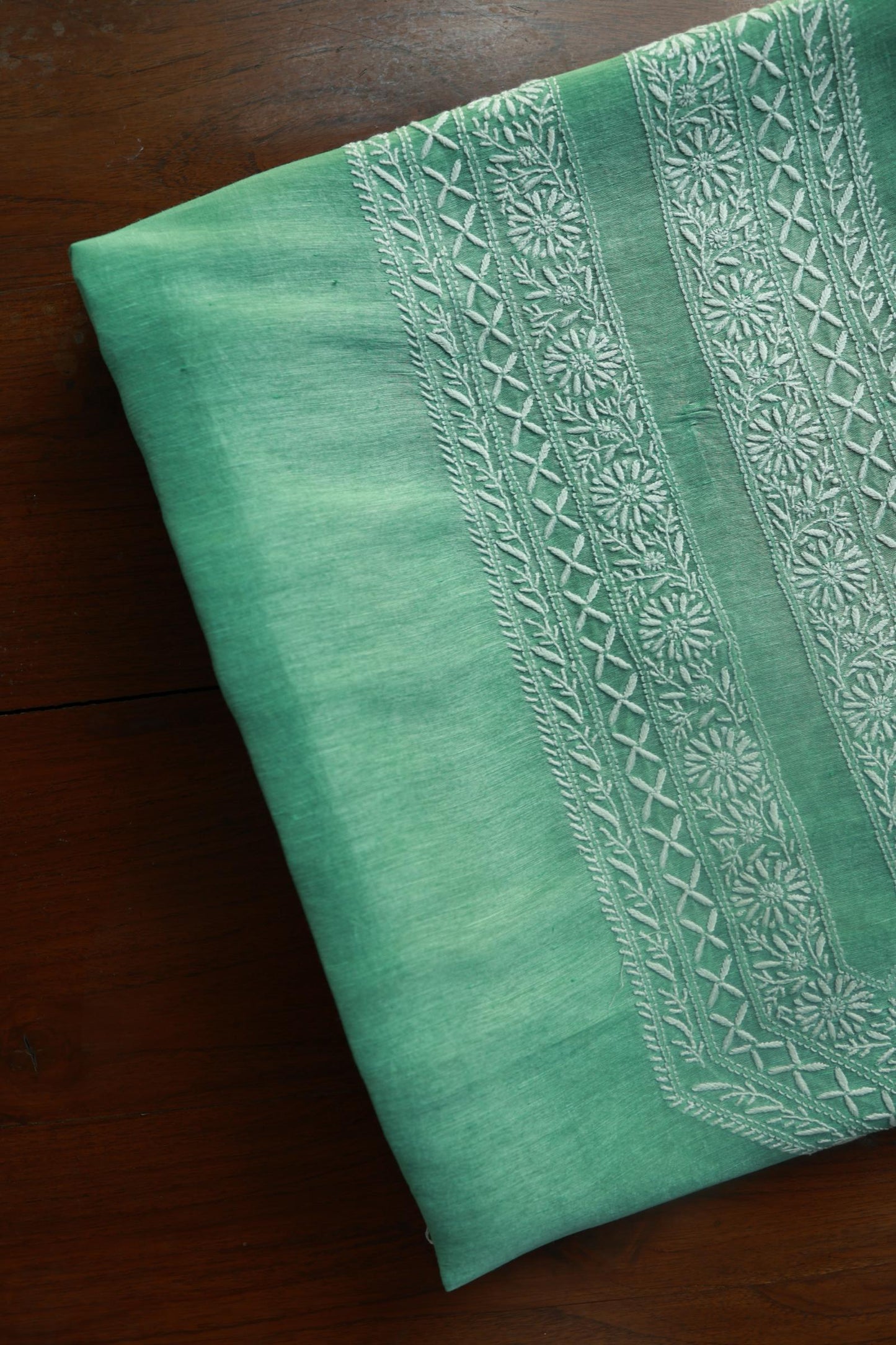 Sea Green Linen Chikankari Unstitched Men's Kurtas Fabric