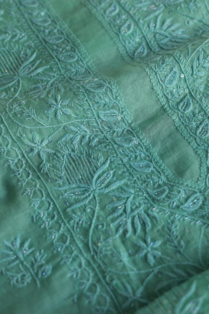 Sea Green Malmal Pearl Work Chikankari Fabrics