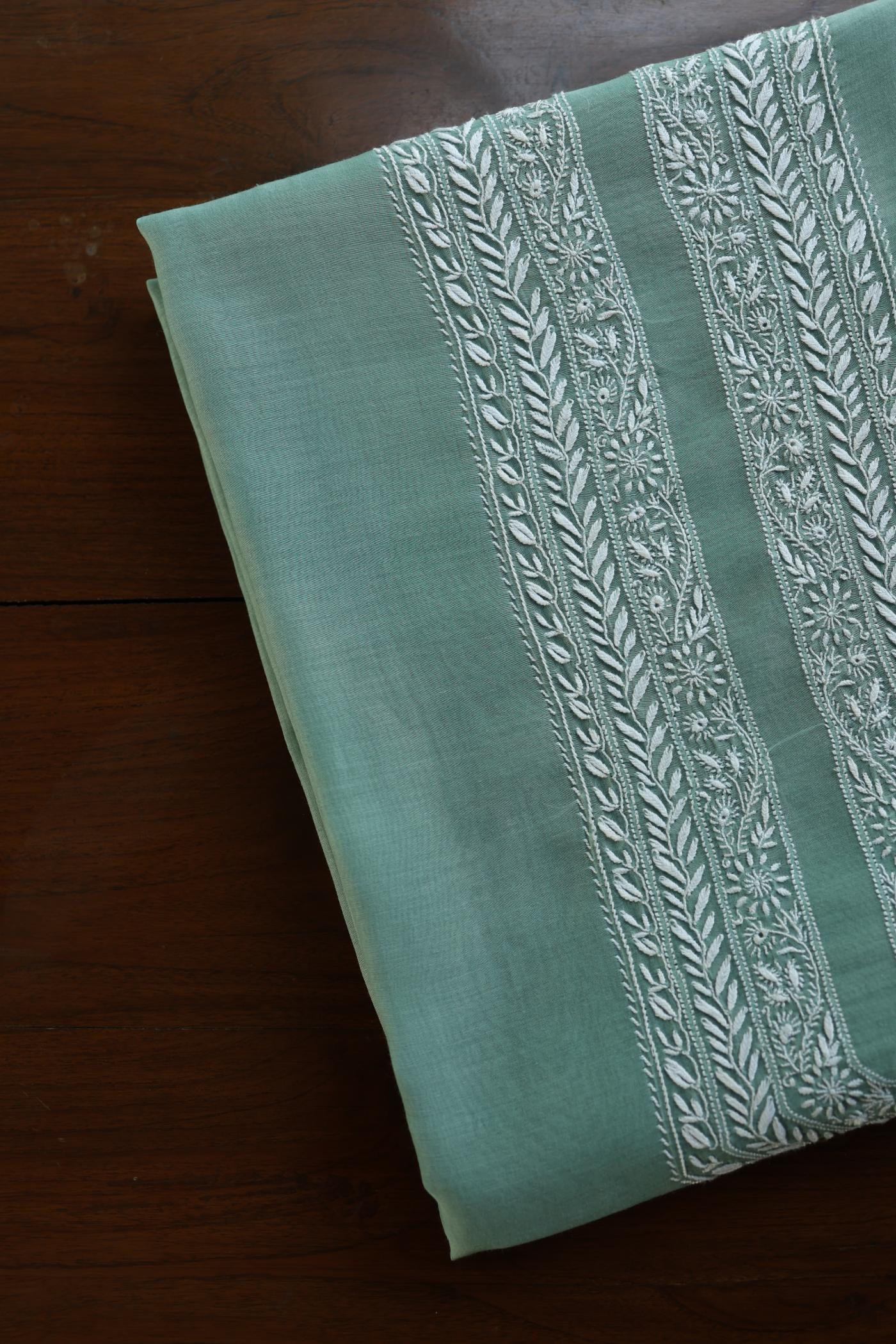 Sea Green Mulmul Chikankari Unstitched Men's Kurtas Fabric