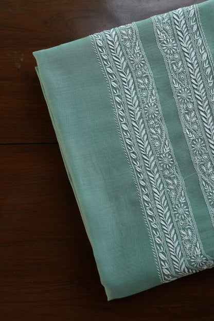 Sea Green Mulmul Chikankari Unstitched Men's Kurtas Fabric