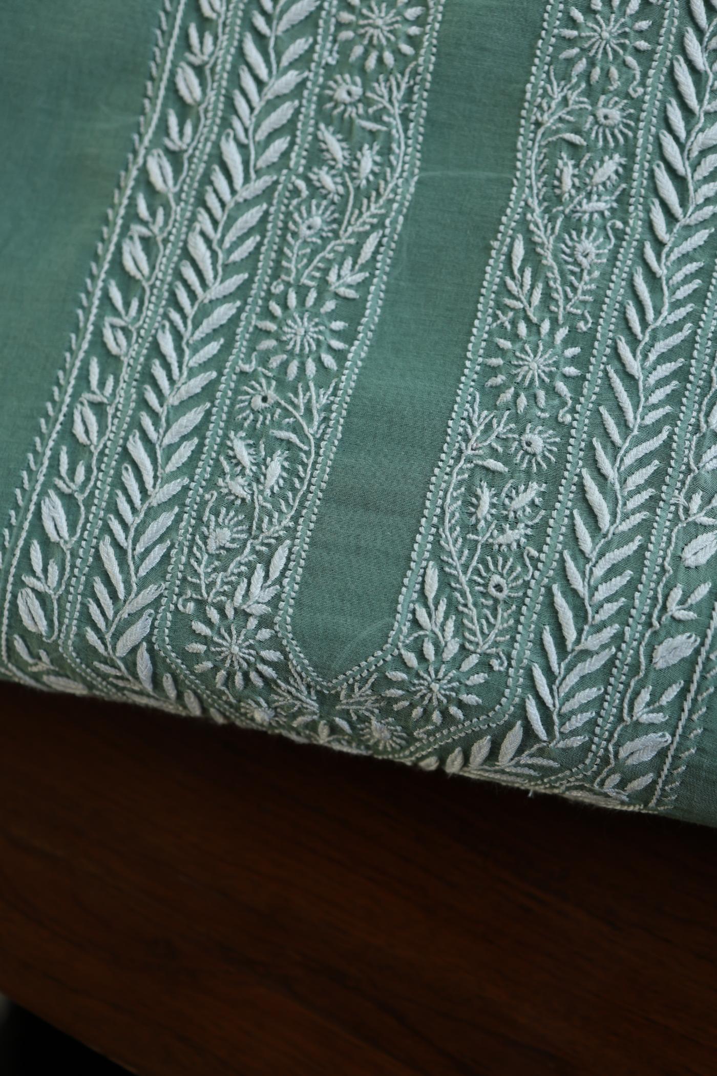 Sea Green Mulmul Chikankari Unstitched Men's Kurtas Fabric