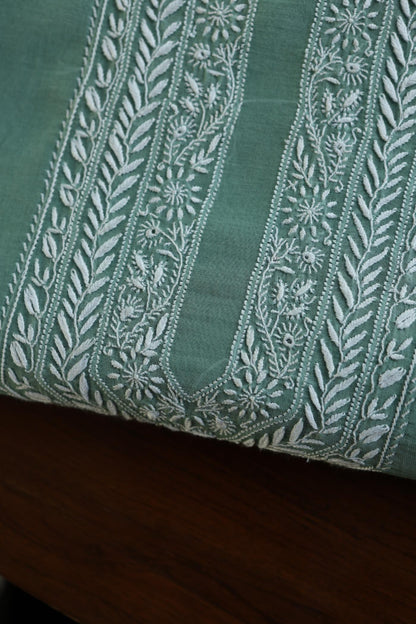 Sea Green Mulmul Chikankari Unstitched Men's Kurtas Fabric